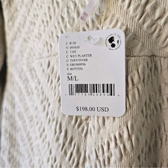 NWT Free People Textured Cottage Knit Midi Dress Neutral Ivory Open Back M/L - Picture 2 of 16